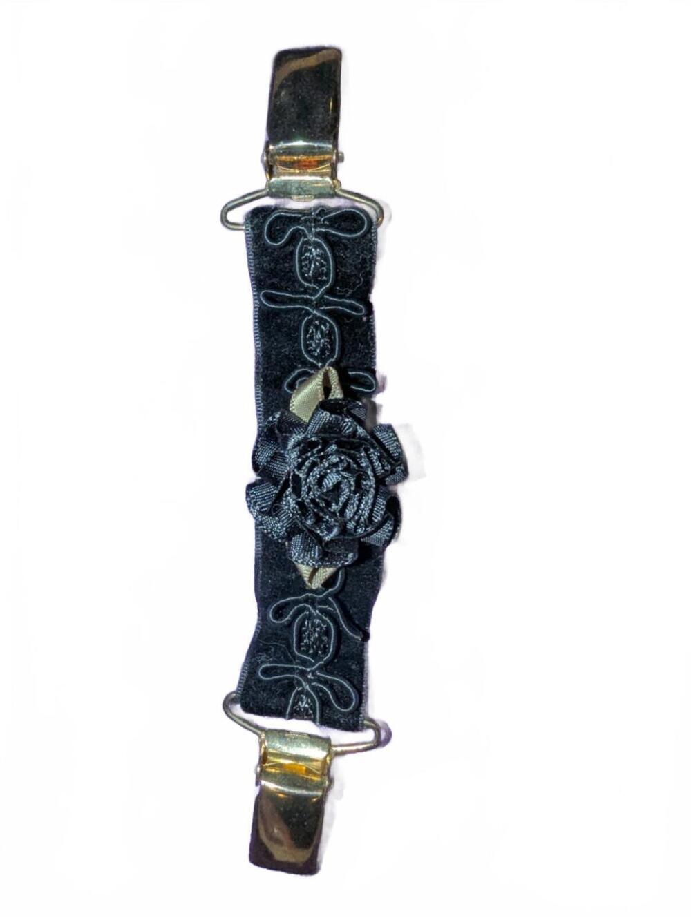 Black Velvet Floral Garter Clip Accessory